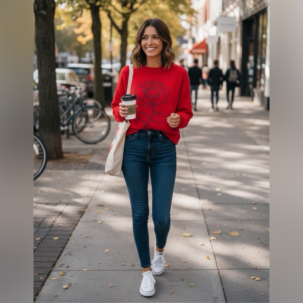 Elegant Red Rose Sweater
